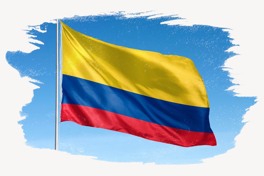 Waving Colombia flag, brush stroke, national symbol graphic