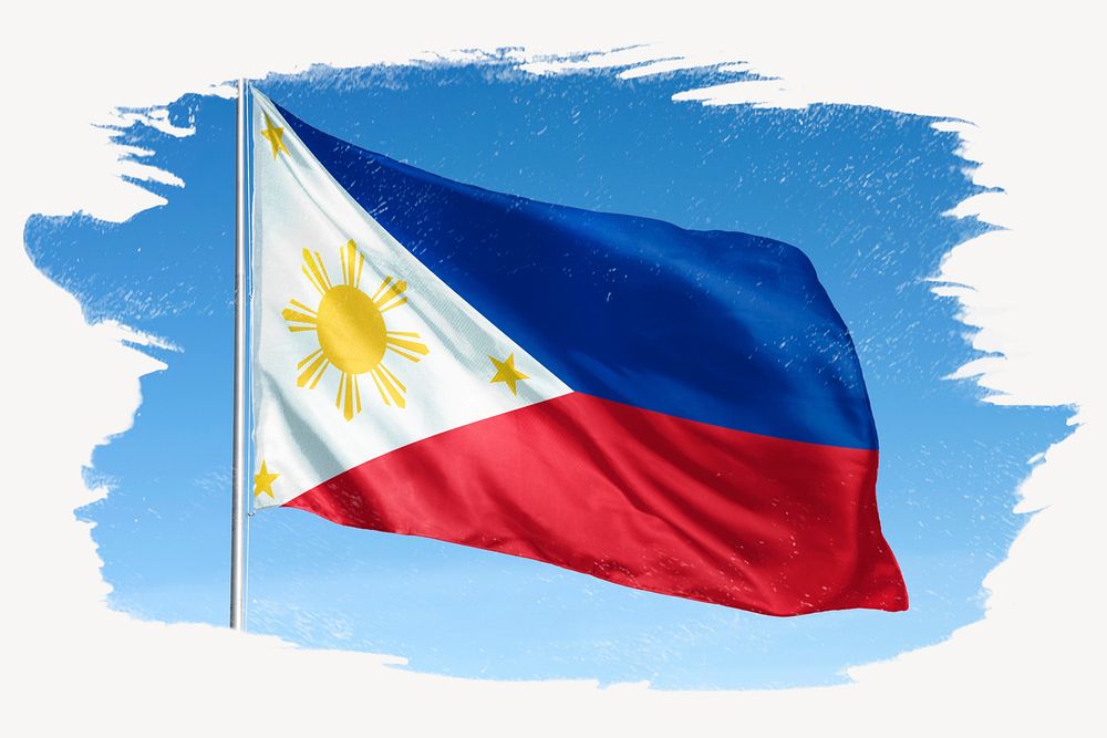 Waving Philippines flag, brush stroke, national symbol graphic