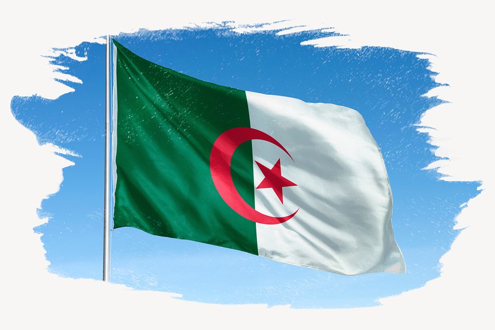 Waving Algeria flag, brush stroke, national symbol graphic