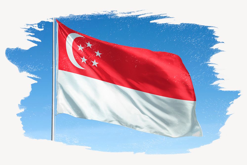 Waving Singapore flag, brush stroke, national symbol graphic