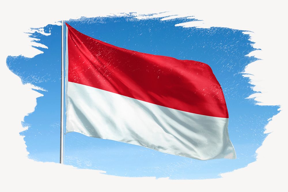 Waving Indonesia flag, brush stroke, national symbol graphic