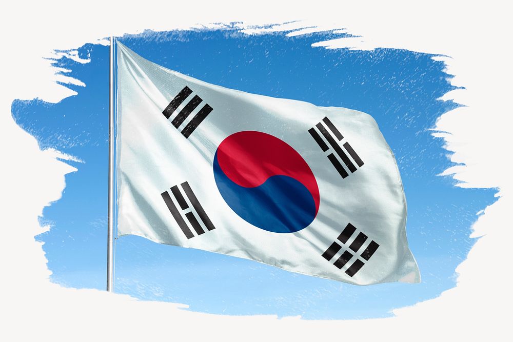 Waving South Korea flag, brush stroke, national symbol graphic
