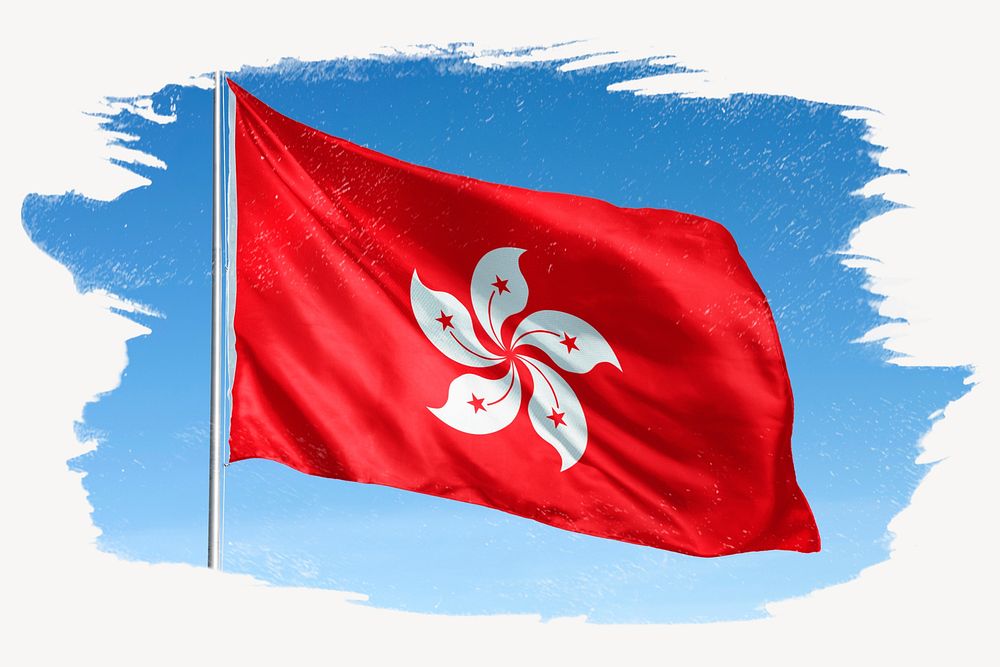 Waving Hong Kong flag, brush stroke, national symbol graphic