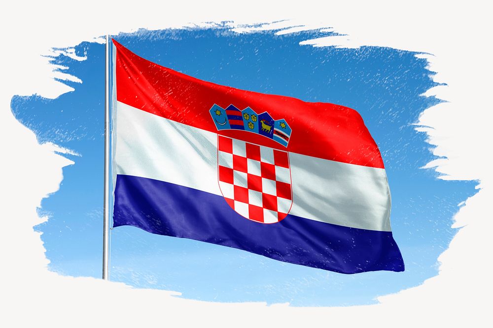 Waving Croatia flag, brush stroke, national symbol graphic