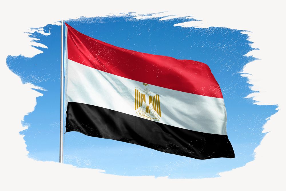 Waving Egypt flag, brush stroke, national symbol graphic