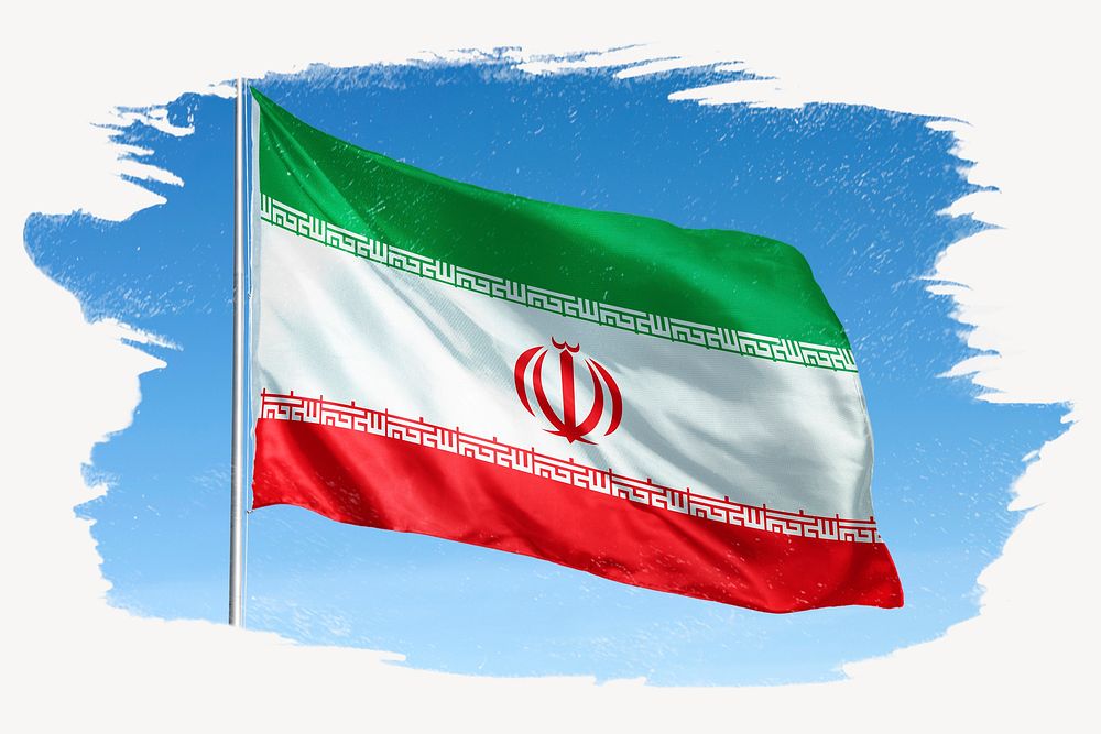 Waving Persian flag, brush stroke, national symbol graphic