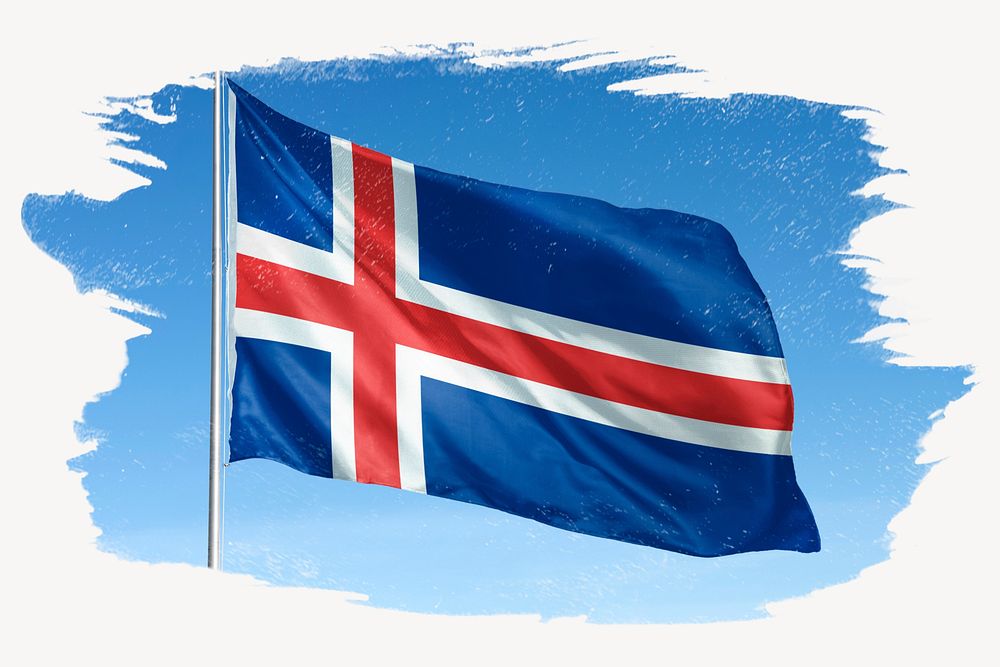 Waving Iceland flag, brush stroke, national symbol graphic