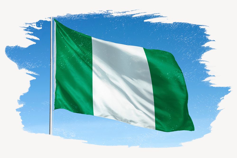 Waving Nigerian flag, brush stroke, national symbol graphic