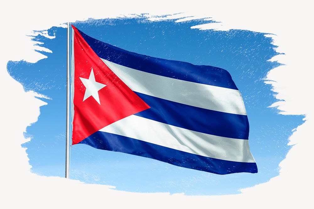 Waving Cuban flag, brush stroke, national symbol graphic
