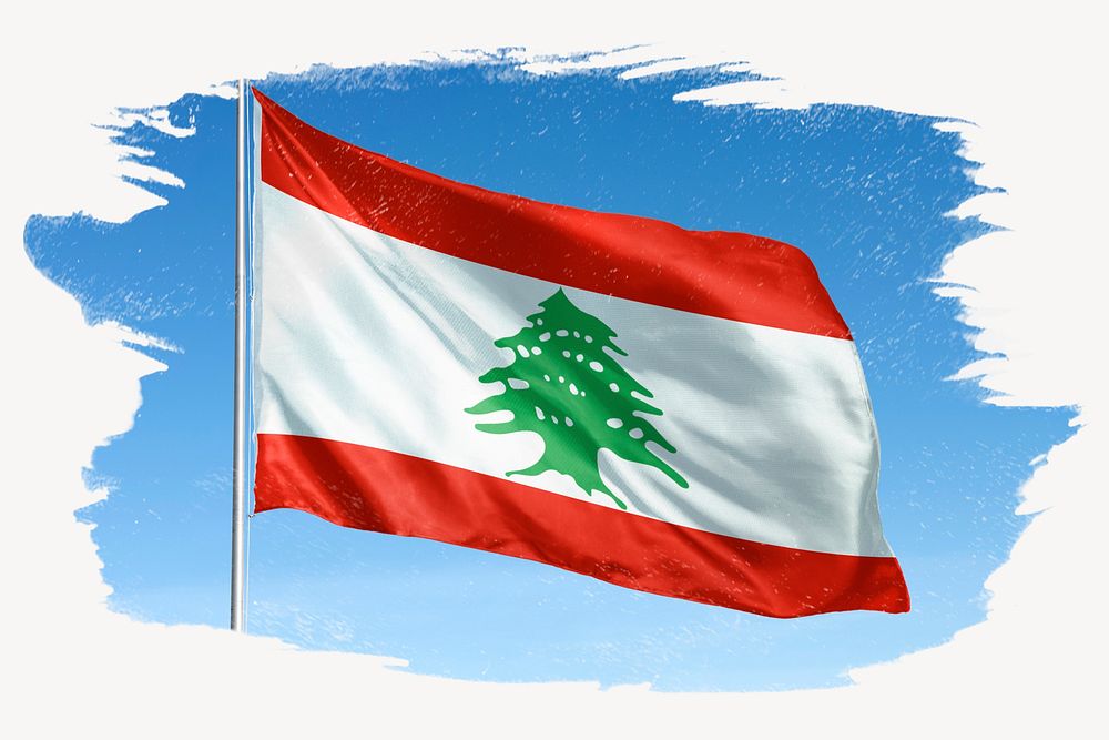 Waving Lebanon flag, brush stroke, national symbol graphic