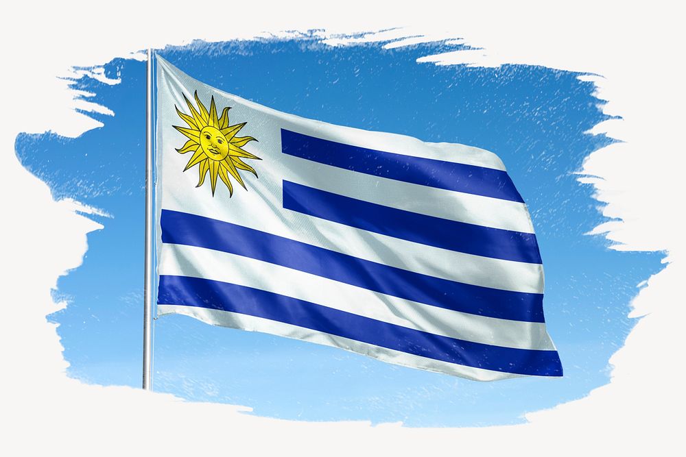 Waving Uruguay flag, brush stroke, national symbol graphic