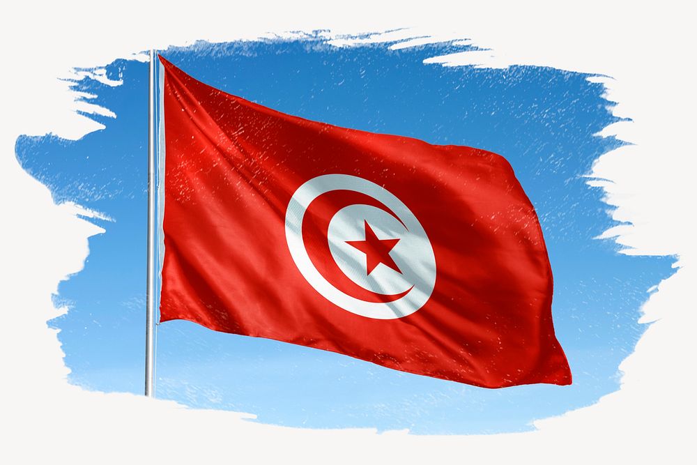 Waving Tunisia flag, brush stroke, national symbol graphic