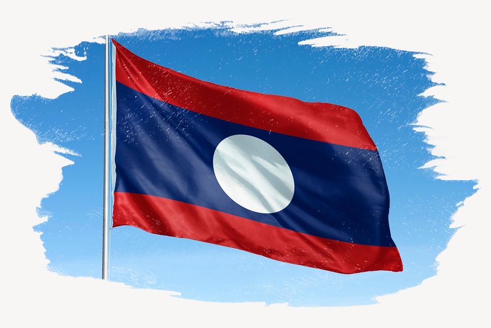 Waving Laos flag, brush stroke, national symbol graphic