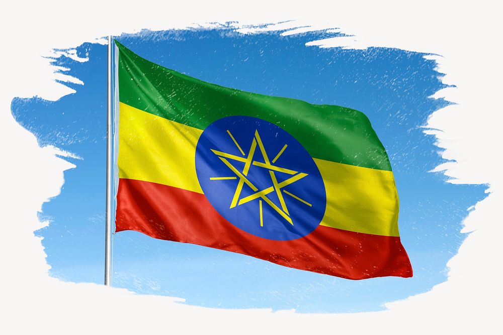 Waving Ethiopia flag, brush stroke, national symbol graphic