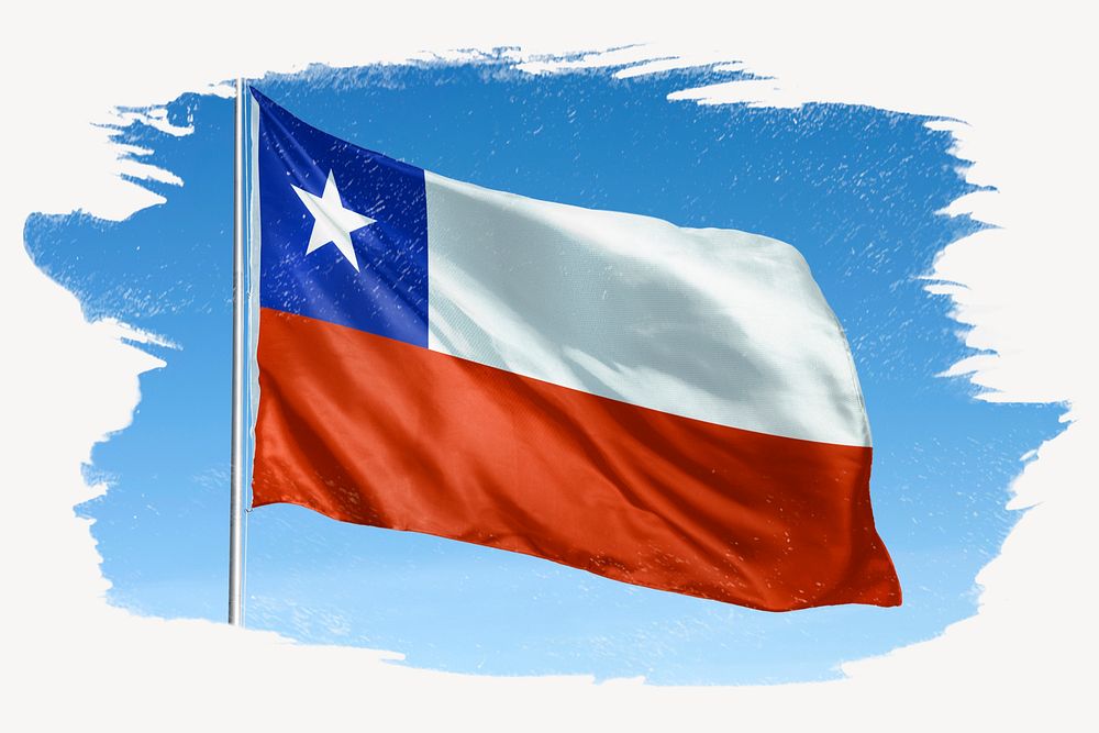 Waving Chile flag, brush stroke, national symbol graphic