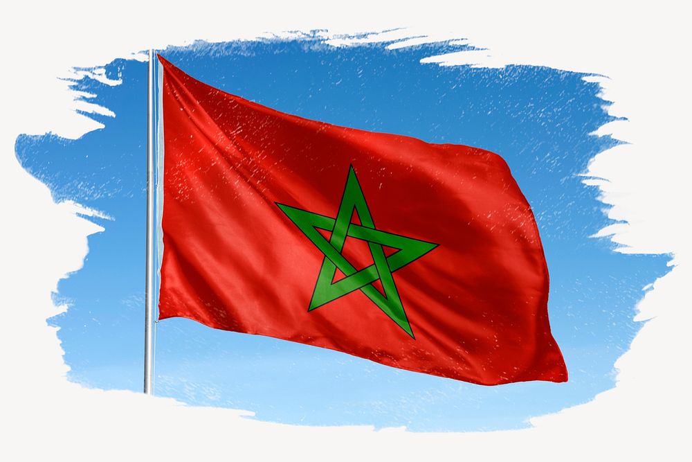 Waving Morocco flag, brush stroke, national symbol graphic