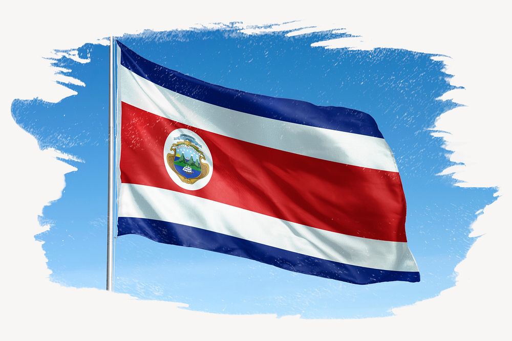 Waving Costa Rica flag, brush stroke, national symbol graphic