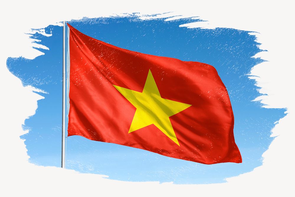 Waving Vietnam flag, brush stroke, national symbol graphic