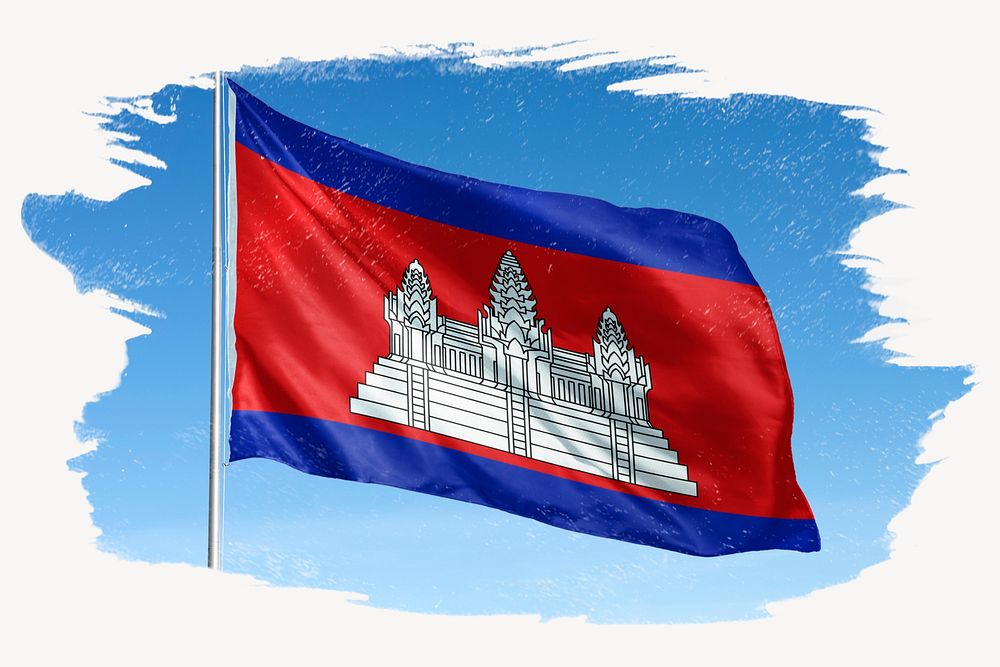 Waving Cambodia flag, brush stroke, national symbol graphic