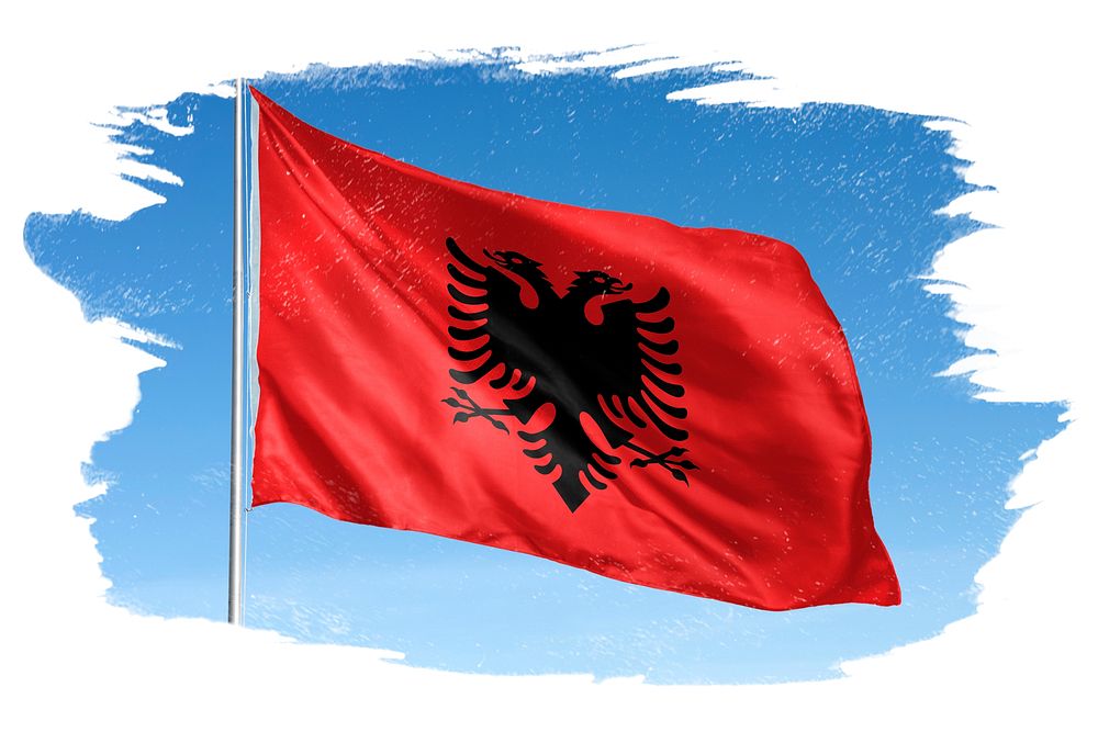 Waving Albania flag, brush stroke, national symbol graphic