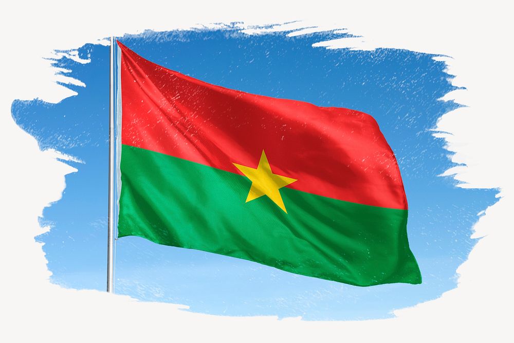 Waving Burkina Faso flag, brush stroke, national symbol graphic
