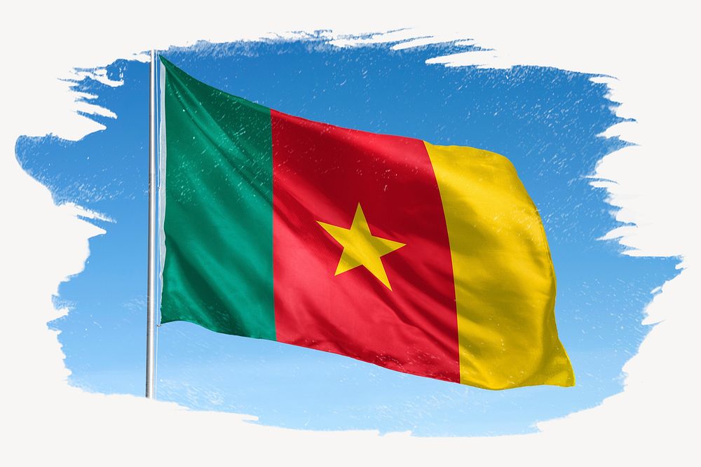 Waving Cameroon flag, brush stroke, national symbol graphic