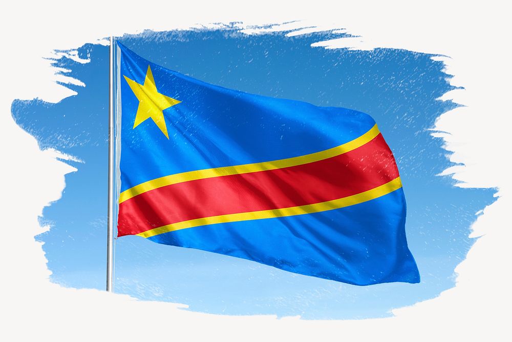 Waving Congo flag, brush stroke, national symbol graphic