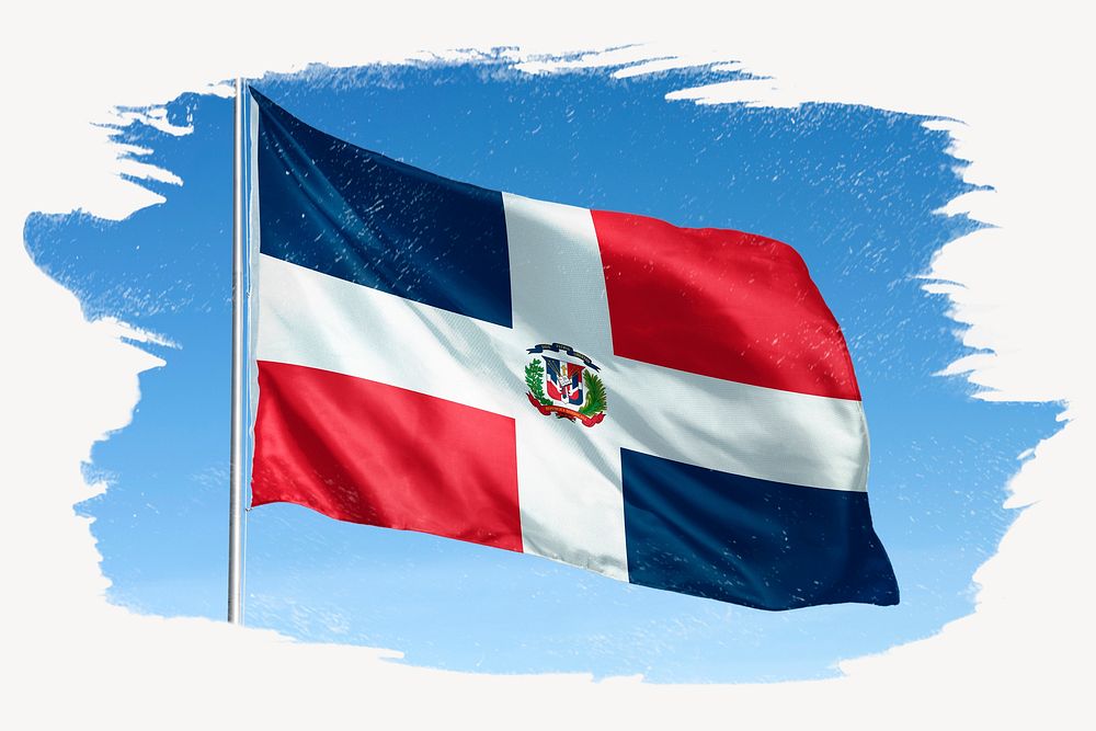 Waving Dominican Republic flag, brush stroke, national symbol graphic