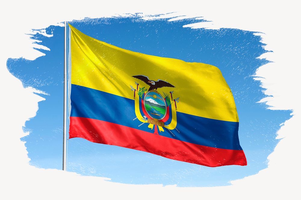 Waving Ecuador flag, brush stroke, national symbol graphic