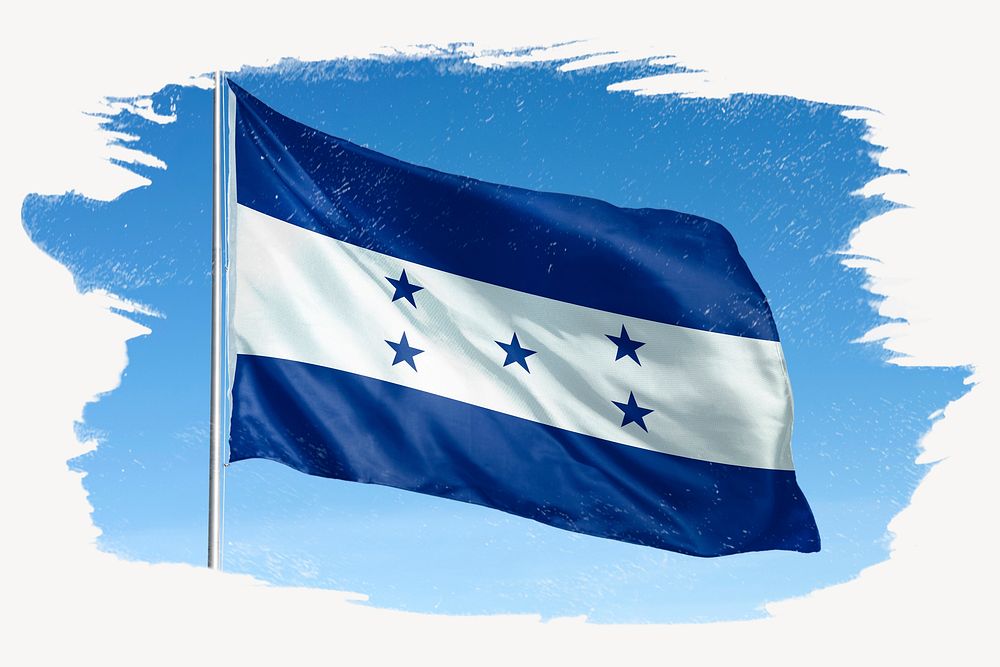 Waving Honduras flag, brush stroke, national symbol graphic