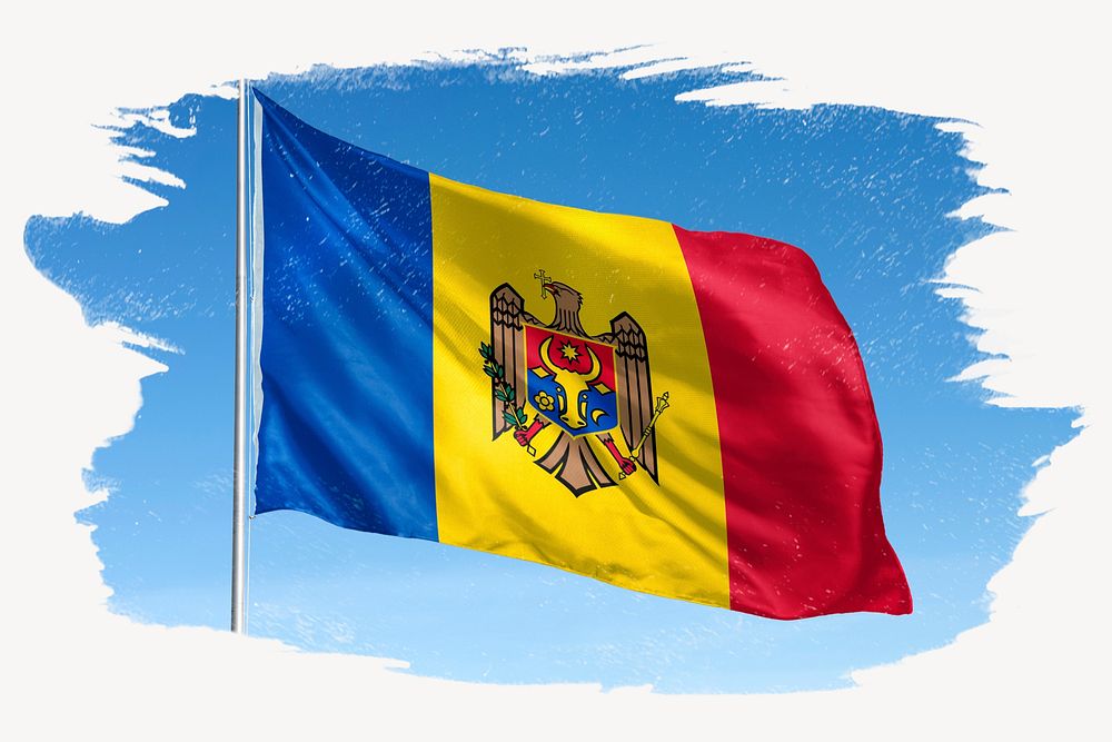 Waving Moldova flag, brush stroke, national symbol graphic