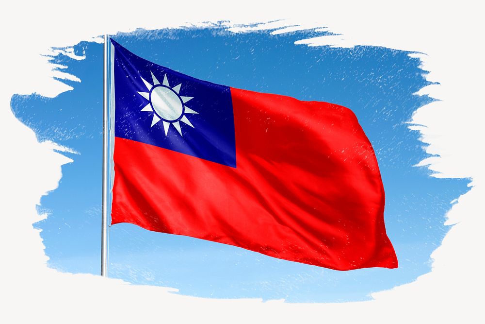 Waving Taiwan flag, brush stroke, national symbol graphic