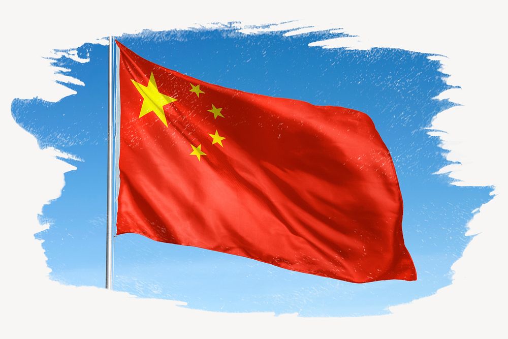 Waving China flag, brush stroke, national symbol graphic