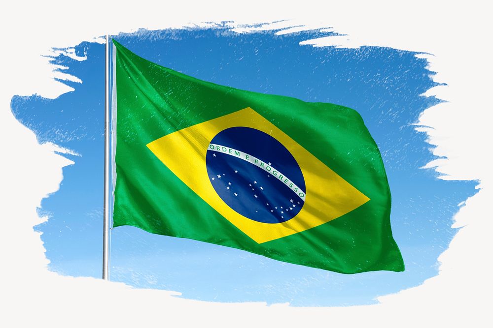 Waving Brazil flag, brush stroke, national symbol graphic