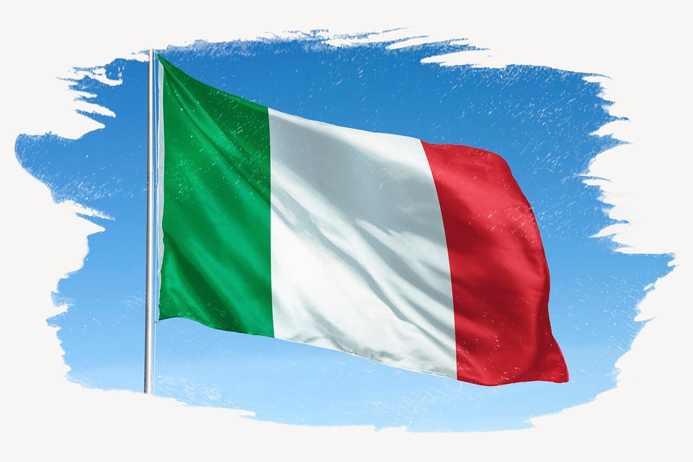 Waving Italy flag, brush stroke, national symbol graphic