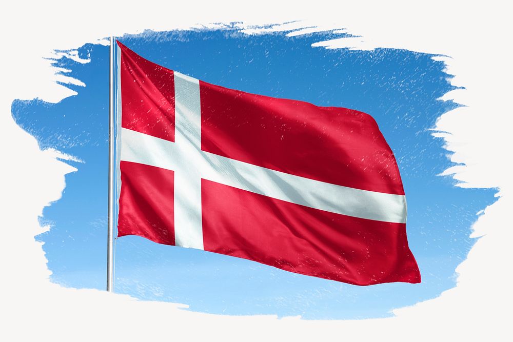 Waving Denmark flag, brush stroke, national symbol graphic