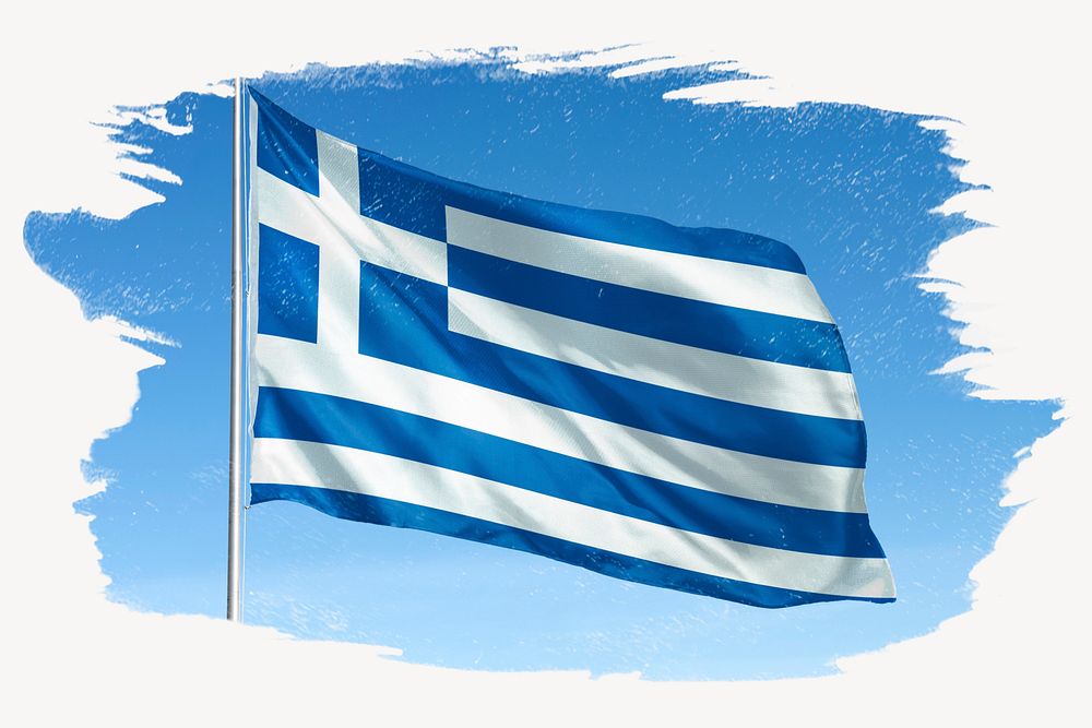 Waving Greece flag, brush stroke, national symbol graphic