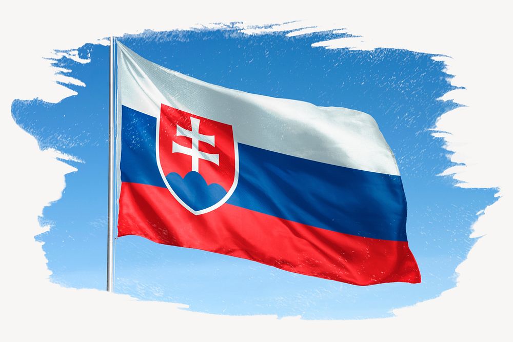 Waving Slovakia flag, brush stroke, national symbol graphic