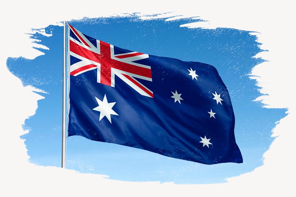 Waving Australia flag, brush stroke, national symbol graphic
