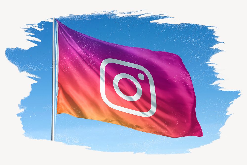 Instagram icon flag, brush stroke, social media. 25 MAY 2022 - BANGKOK, THAILAND