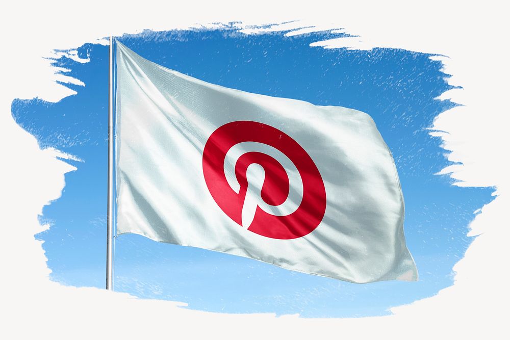 Pinterest icon flag, brush stroke, social media. 25 MAY 2022 - BANGKOK, THAILAND