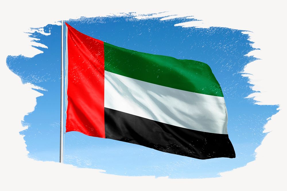 Waving United Arab Emirates, UAE flag, brush stroke, national symbol graphic