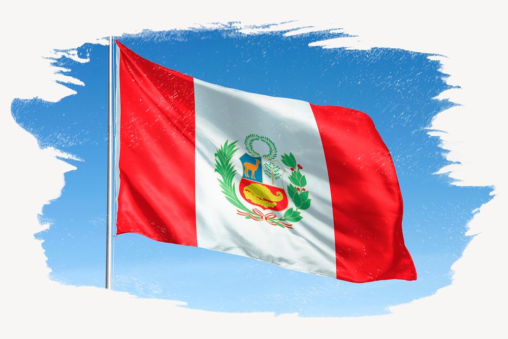 Waving Peru flag, brush stroke, national symbol graphic