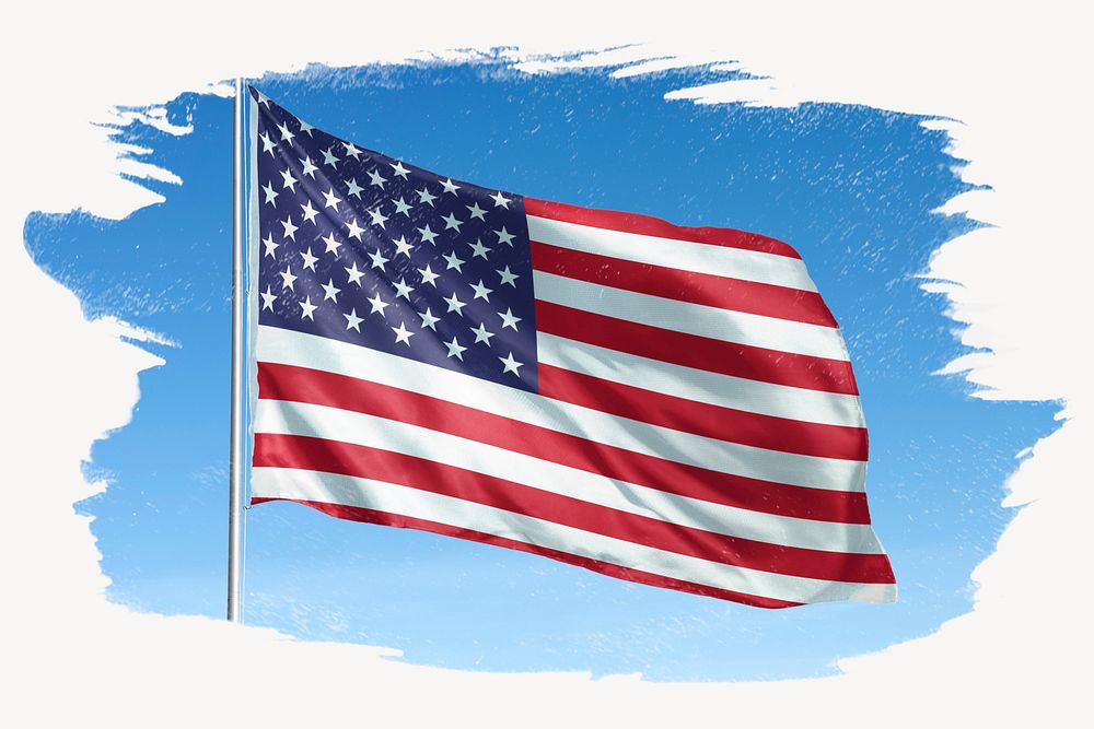 Waving United States, US flag, brush stroke, national symbol graphic