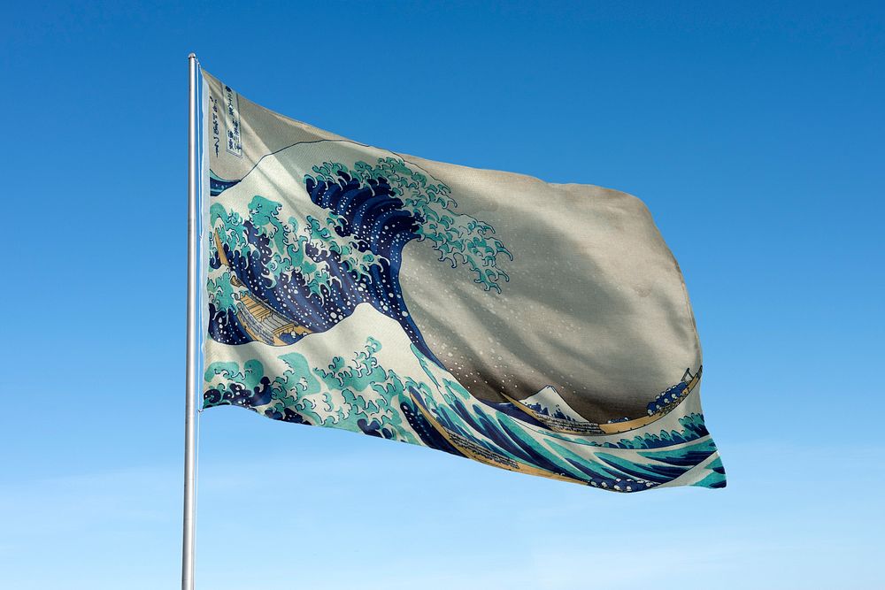 Hokusai's The Great Wave off Kanagawa painting flag, transparent background, remixed by rawpixel.