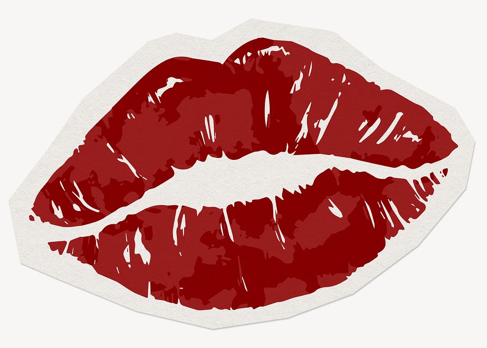 Kiss mark, red lips sticker collage element, paper craft clipart