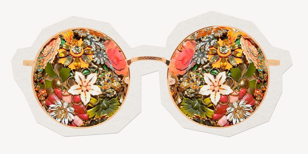 Floral glasses, positive perspective, mental health collage element