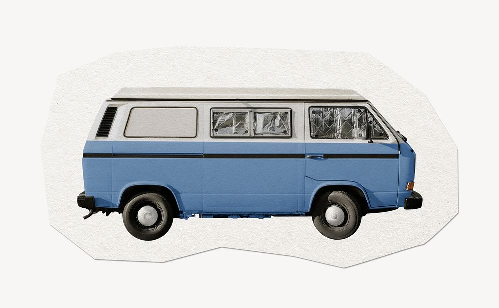 Retro camper van sticker collage element, paper craft clipart