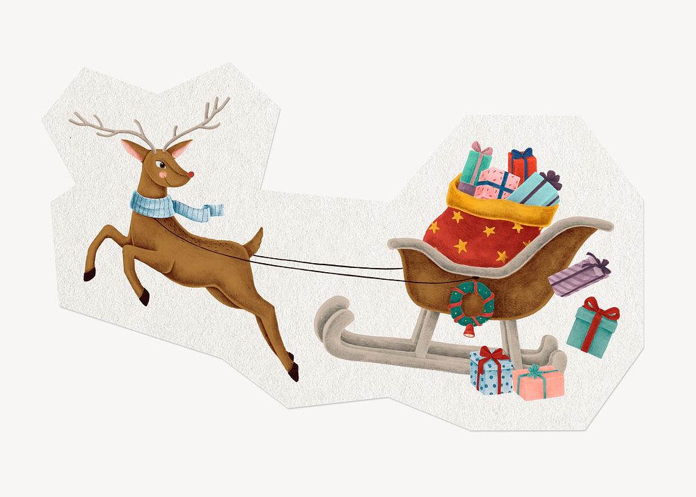 Santa's sled clipart sticker, paper craft collage element