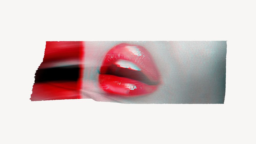 Red lips washi tape design on white background